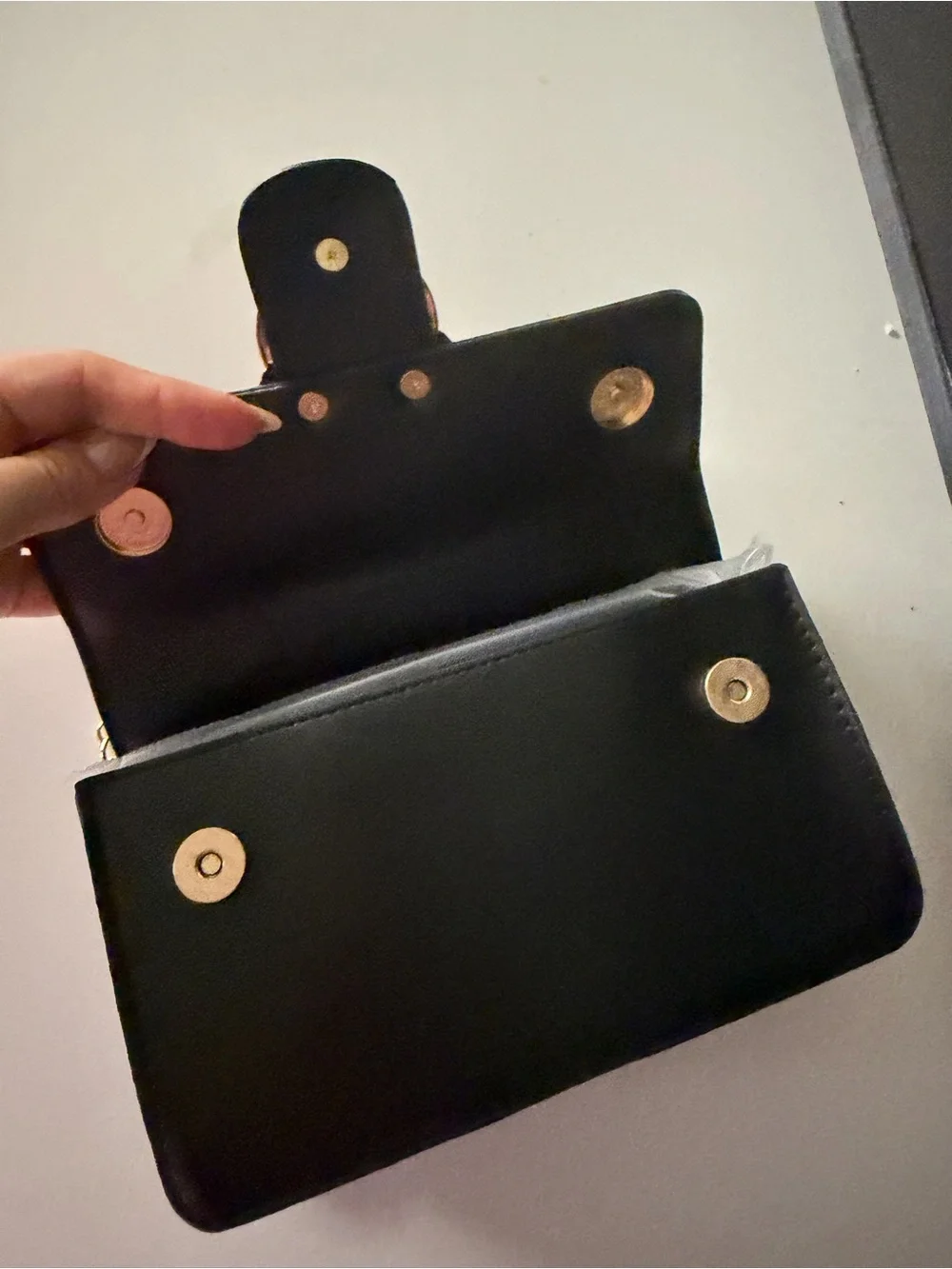 Black Women's Chain Shoulder Bag with Gold Bird Ring Accent